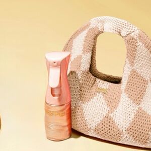 Kopari Knitted Diamond Cream & Tan Argyle Circle Boho Slouchy Bag 10”x  16”